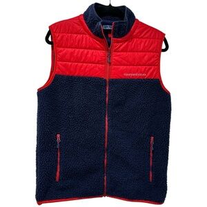 Vineyard Vines men's Small red & blue zip vest w/pockets & cinch waist,‎ golf